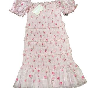 Katie J NYC Pink and White Smocked Dress